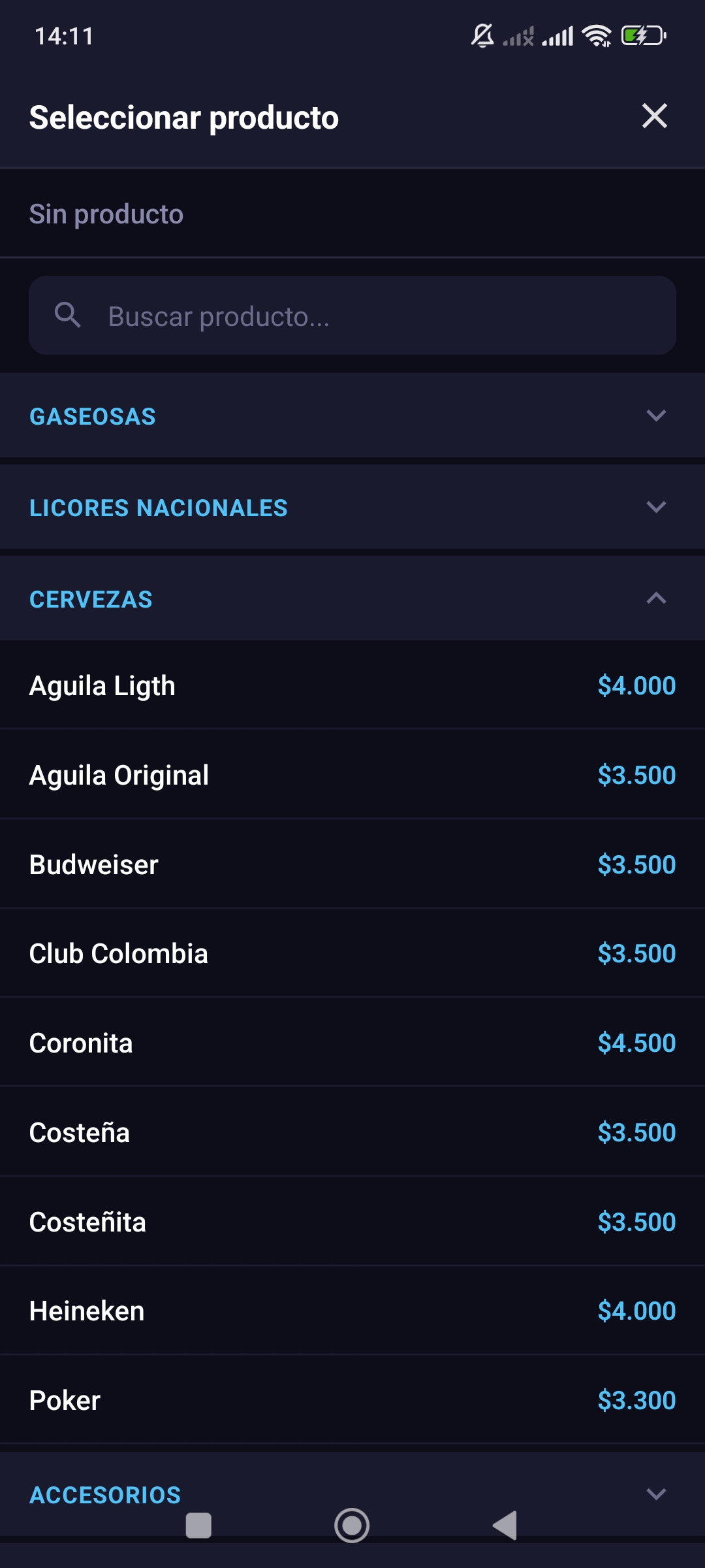Lista de productos