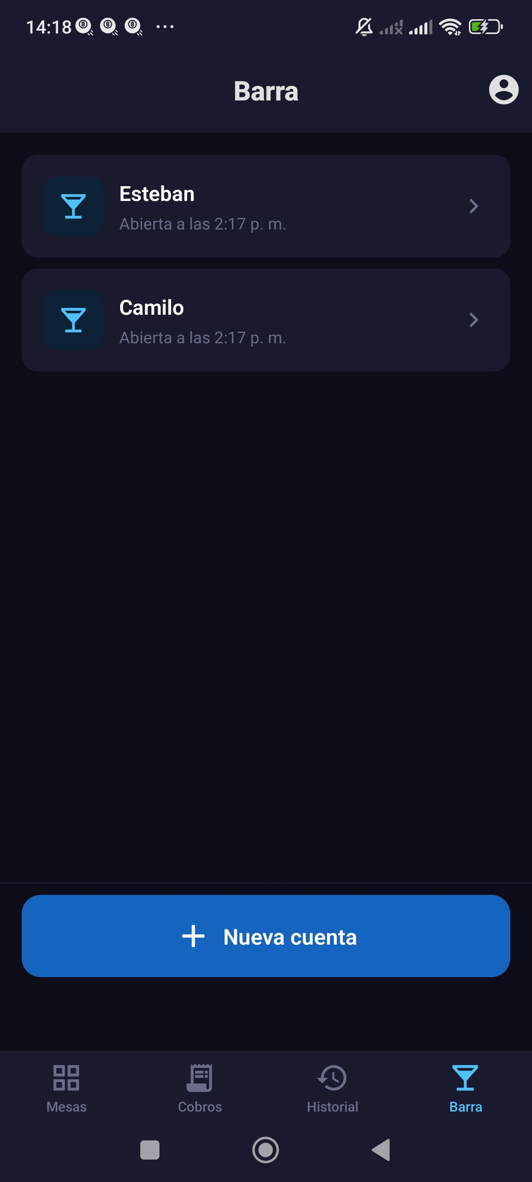 Barra de pedidos