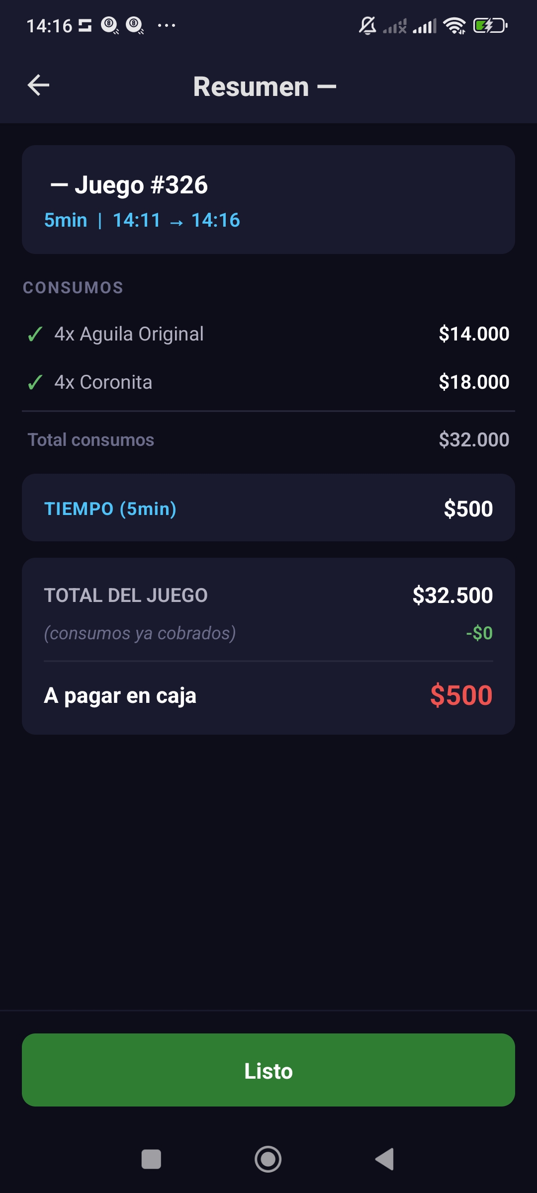Resumen de turno