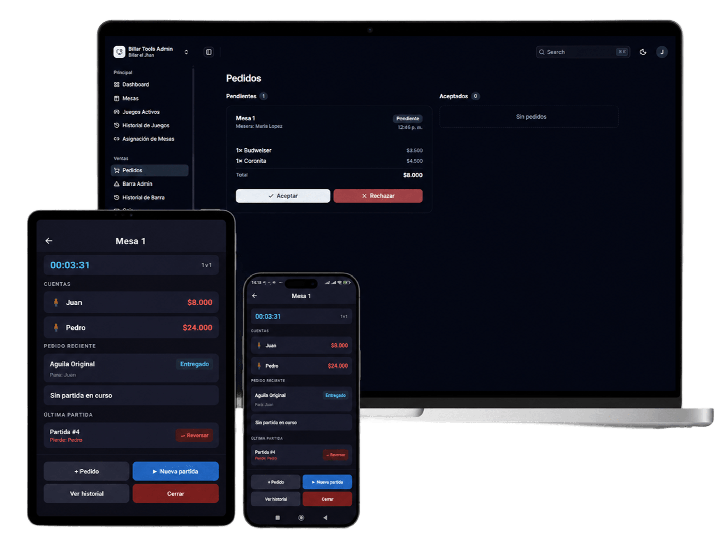 Genos Billar Tools — Panel Web y App Móvil